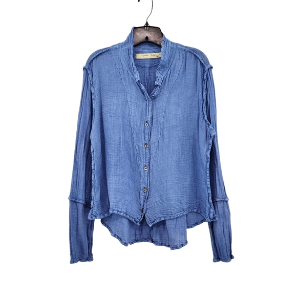 Cynthia Ashby Women's Gauze Asymmetrical Lagenlook Button Front Shirt - M - Picture 1 of 8